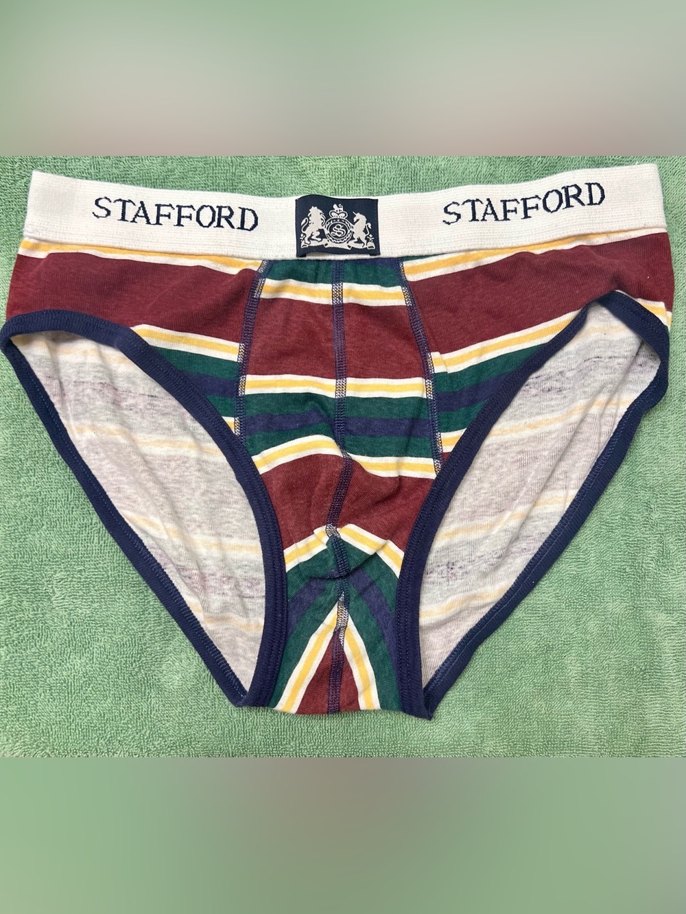 Stafford Men’s Striped Briefs in Burgundy, Green & Navy